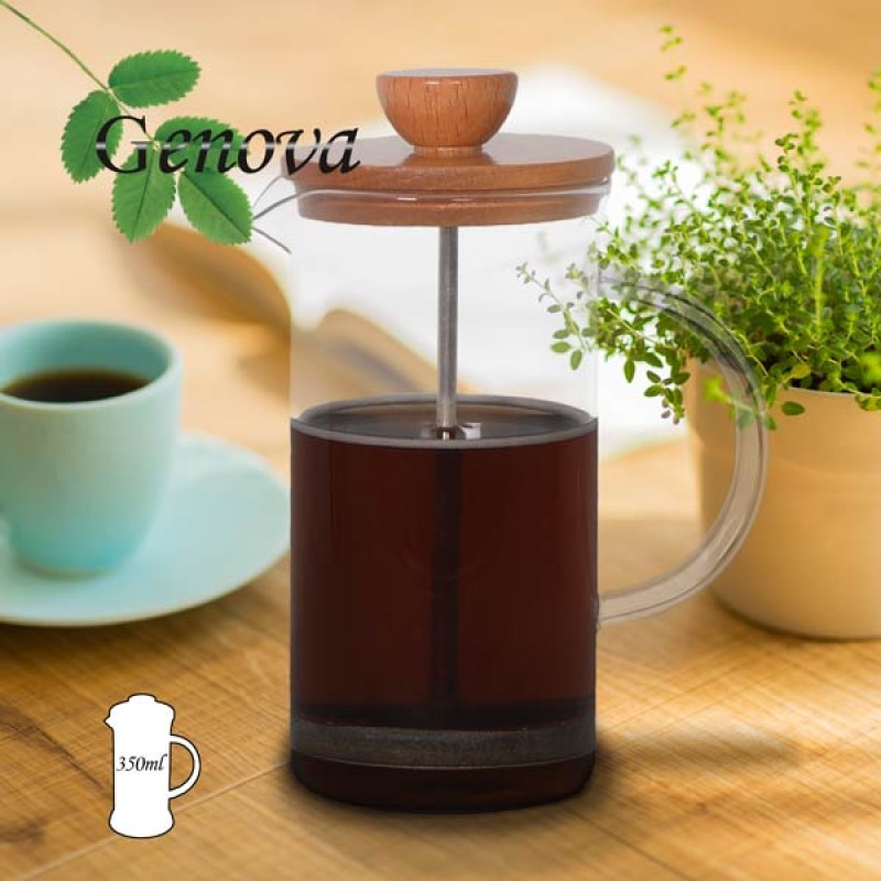 فرنچ پرس پیرکس درب چوبی 350 میلی لیتر جنوا (Genova French Press FPWL 350ml)