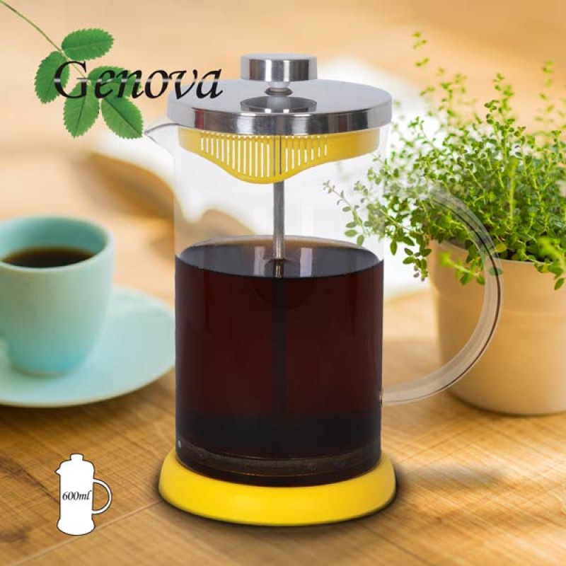 فرنچ پرس پیرکس درب استیل با پایه سیلیکونی رنگی 600 میلی لیتر جنوا (Genova French Press FPSL 600ml)