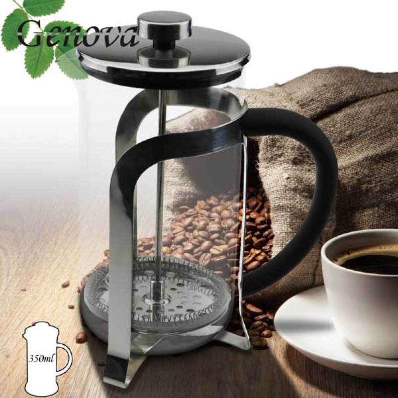 فرنچ پرس پیرکس درب استیل دسته پلاستیکی سه پایه 350 میلی لیتر جنوا (Genova French Press FP3S-1 350ml)