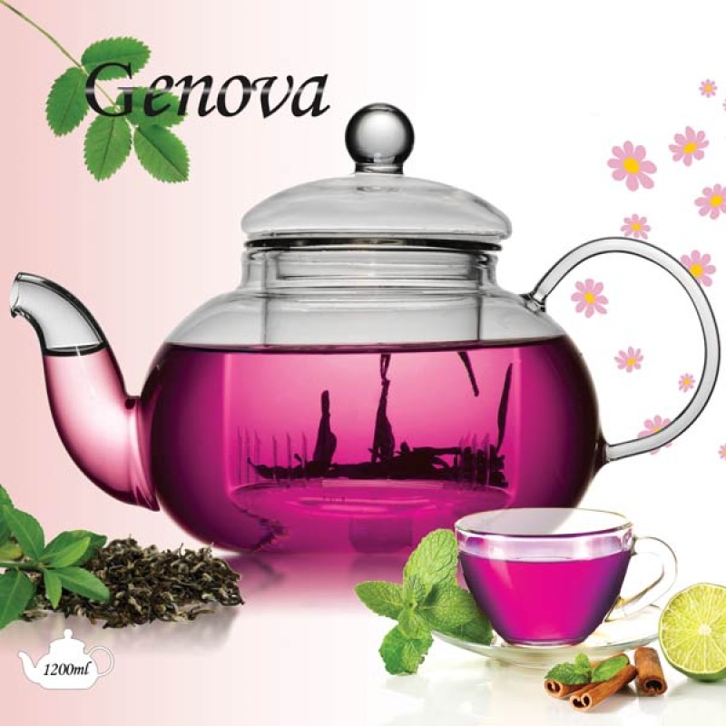 قوری تمام پیرکس شعله مستقیم ضد شوک حرارت 1200 میلی لیتر جنوا (Genova Teapot TP-202 1200ml)