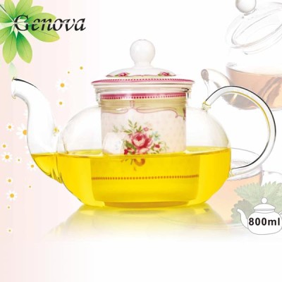 قوری پیرکس شعله مستقیم ضد شوک حرارت با درب و صافی سرامیک 800 میلی لیتر جنوا (Genova Teapot TP-302 800ml)