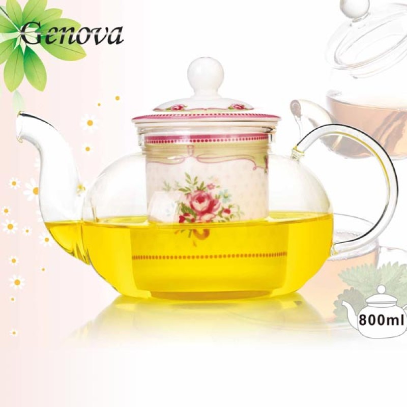 قوری پیرکس شعله مستقیم ضد شوک حرارت با درب و صافی سرامیک 800 میلی لیتر جنوا (Genova Teapot TP-302 800ml)