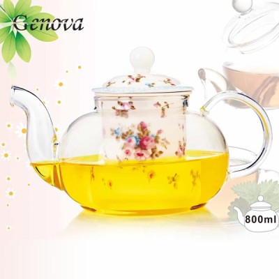 قوری پیرکس شعله مستقیم ضد شوک حرارت با درب و صافی سرامیک 800 میلی لیتر جنوا (Genova Teapot TP-302 800ml)