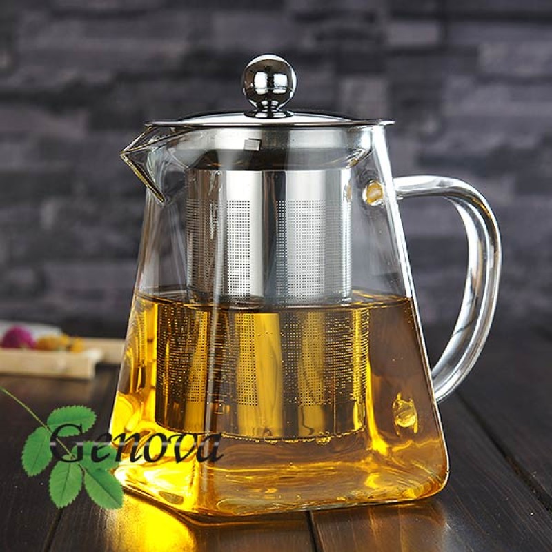 قوری پیرکس شعله مستقیم ضد شوک حرارت با درب و صافی استیل 700 میلی لیتر جنوا (Genova Teapot TP-404 700ml)